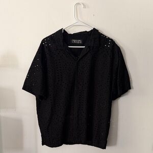 Free Planet Men's Black Eyelet Casual Shirt